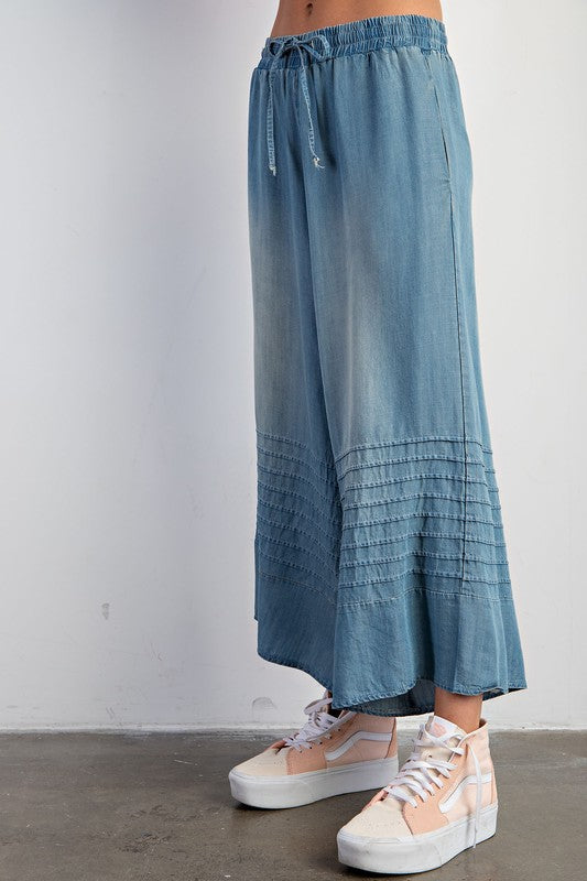 Wide Leg Capri Pants-Pants-Easel-Dark Denim-Small-Inspired Wings Fashion