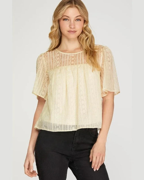 Flutter Sleeve Woven Lace Top-Shirts & Tops-She+Sky-Small-Cream-Inspired Wings Fashion