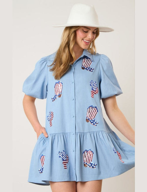 Boots & Cactus Dress-Dresses-Fantastic Fawn-Denim-Small-Inspired Wings Fashion