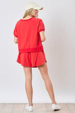 Pearl Embellished Skort-Skorts-Peach Love California-Red-Small-Inspired Wings Fashion