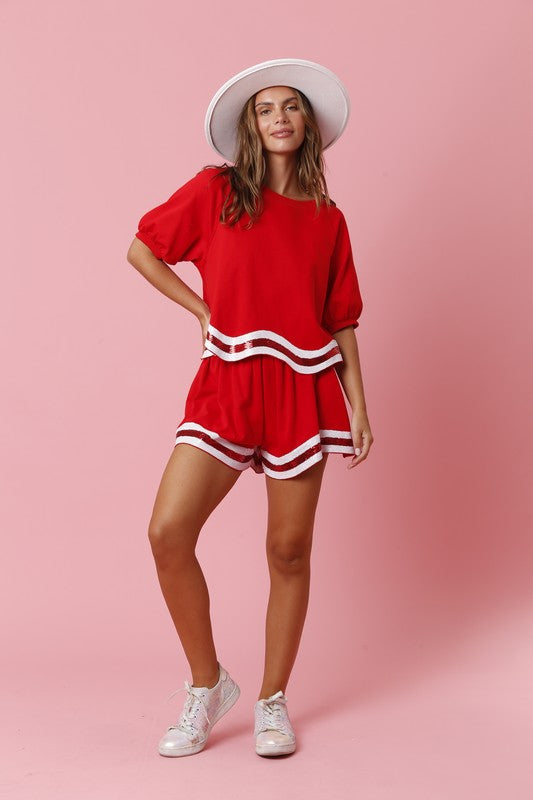 Sequin Stripe Shorts-shorts-Peach Love California-Red-Small-Inspired Wings Fashion