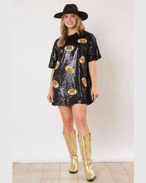 All Over Football Sequin Dress-Dresses-Fantastic Fawn-Black-Small-Inspired Wings Fashion