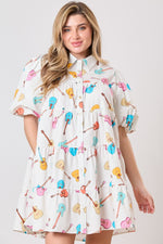 Guitar Print Poplin Dress-Dresses-Peach Love California-White Multi-Small-Inspired Wings Fashion