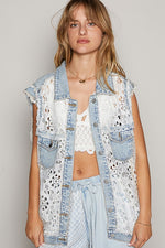 Crochet Lace Denim Vest-Vests-POL-Denim-Small-Inspired Wings Fashion