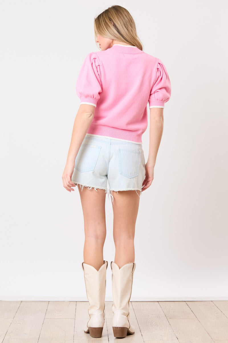 Sequin Baseball Sweater Top-Sweaters-Peach Love California-Pink-Small-Inspired Wings Fashion