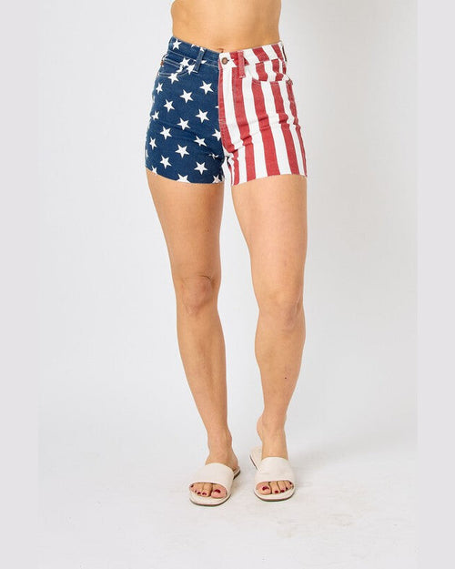 HW Americana Flag Fray Hem Shorts-shorts-Judy Blue-Small-Inspired Wings Fashion