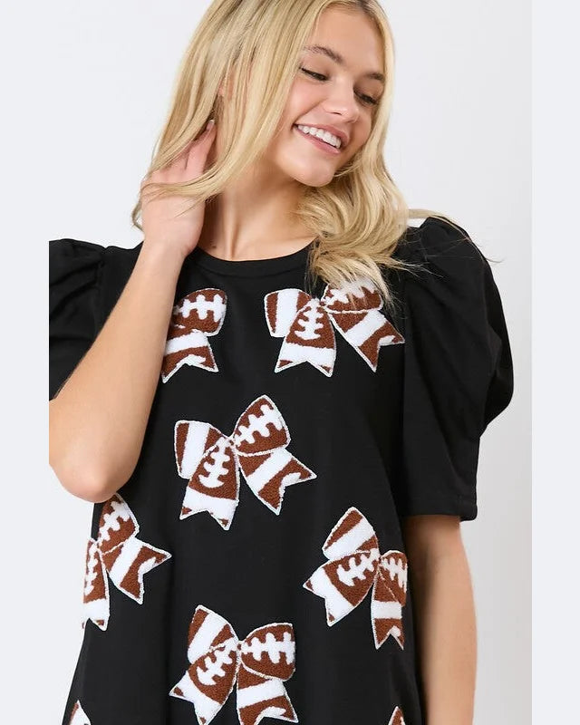 black dress with sequin footballs Touchdown Chic: Black Sequin Football Dress