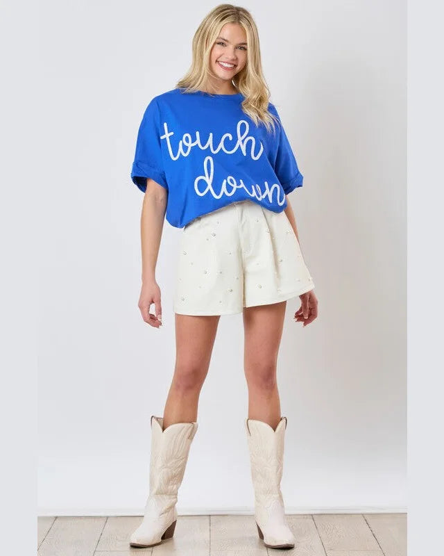 Touch Down Sequin Top-Shirts & Tops-Peach Love California-Blue-Small-Inspired Wings Fashion