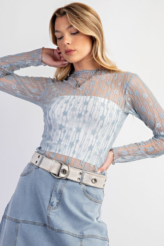 Sheer Lace Top-Shirts & Tops-Easel-Dusty Blue-Small-Inspired Wings Fashion