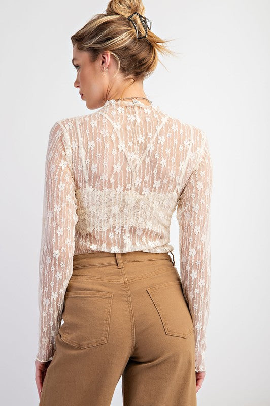 Sheer Lace Top-Shirts & Tops-Easel-Nude-Small-Inspired Wings Fashion