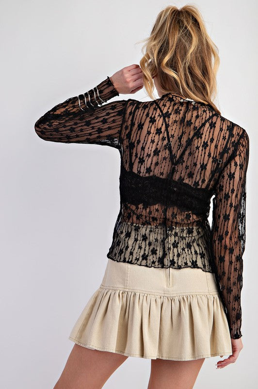 Sheer Lace Top-Shirts & Tops-Easel-Nude-Small-Inspired Wings Fashion