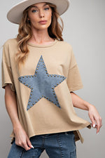 Studded Star Patch Top-Shirts & Tops-Easel-Dusty Khaki-Small-Inspired Wings Fashion