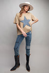 Studded Star Patch Top-Shirts & Tops-Easel-Dusty Khaki-Small-Inspired Wings Fashion