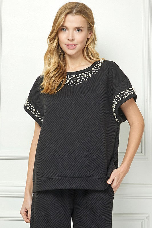 Textured Pearl Top-Shirts & Tops-See and Be Seen-Black-Small-Inspired Wings Fashion