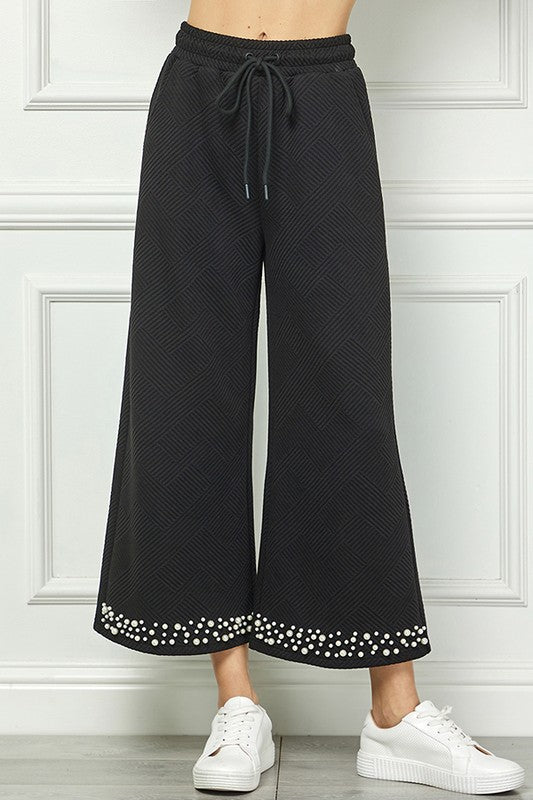 Textured Cropped Pearl Pants-Pants-See and Be Seen-Black-Small-Inspired Wings Fashion