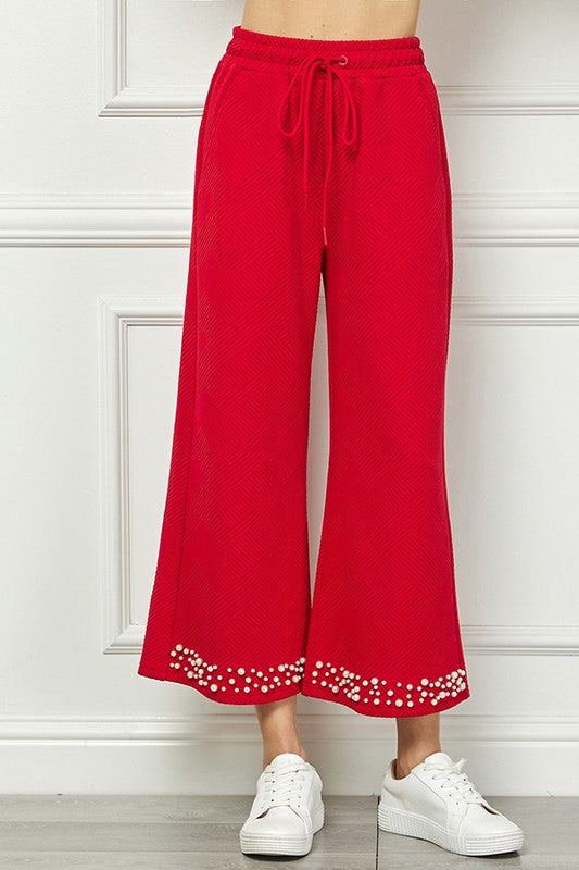 Textured Cropped Pearl Pants-Pants-See and Be Seen-Red-Small-Inspired Wings Fashion