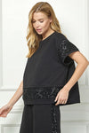 Sequin Trimmed Top-Shirts & Tops-See and Be Seen-Black-Small-Inspired Wings Fashion