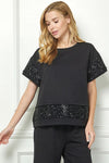 Sequin Trimmed Top-Shirts & Tops-See and Be Seen-Black-Small-Inspired Wings Fashion