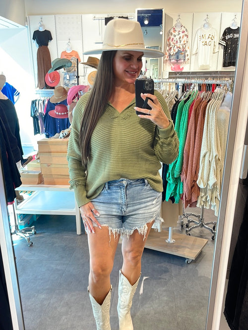 Thick Collared Sweater Top-Sweaters-Heyson-Small-Olive-Inspired Wings Fashion