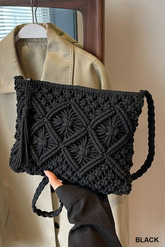 Woven Crochet Shoulder Bag-Bag and Purses-Zenana-Black-Inspired Wings Fashion