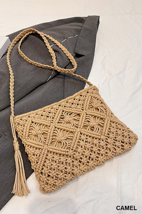 Woven Crochet Shoulder Bag-Bag and Purses-Zenana-Camel-Inspired Wings Fashion