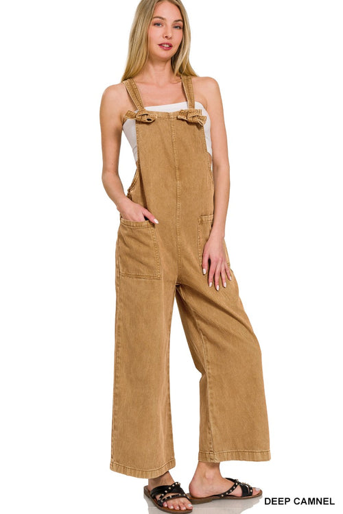 Washed Knot Strap Jumpsuit-Jumpsuits & Rompers-Zenana-Deep Camel-Small-Inspired Wings Fashion