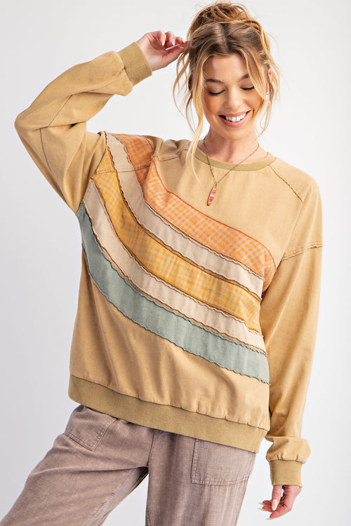 Color Mix Terry Pullover-Pullover-Easel-Camel-Small-Inspired Wings Fashion