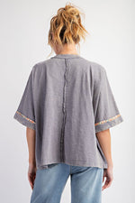 Flower Patch Slub Top-Shirts & Tops-Easel-Khaki-Small-Inspired Wings Fashion