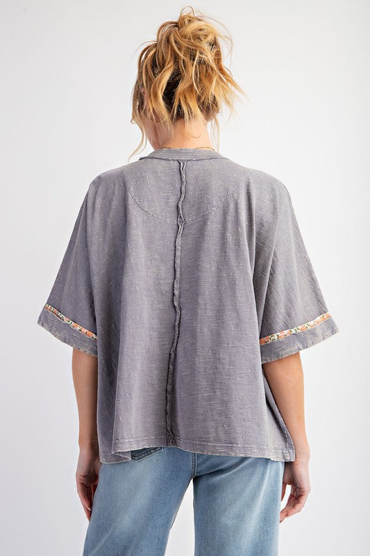 Flower Patch Slub Top-Shirts & Tops-Easel-Khaki-Small-Inspired Wings Fashion