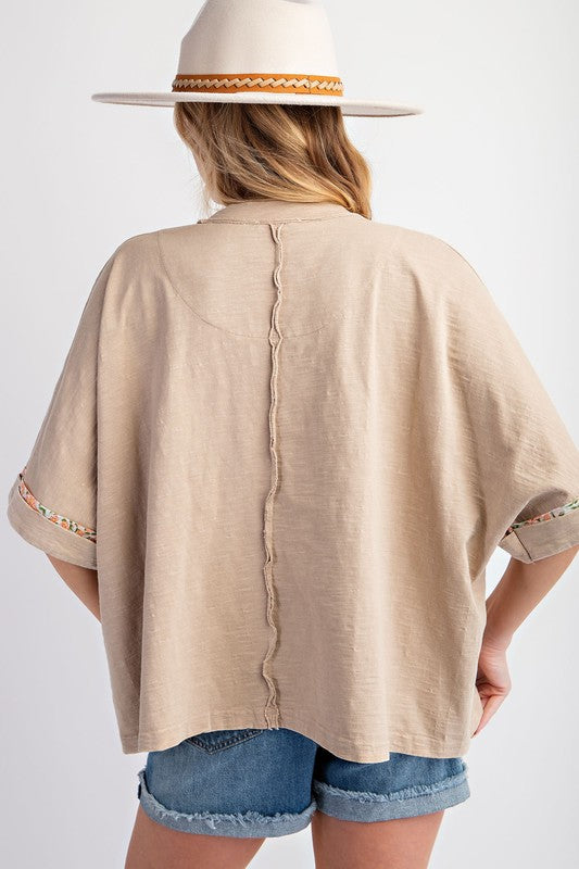 Flower Patch Slub Top-Shirts & Tops-Easel-Khaki-Small-Inspired Wings Fashion