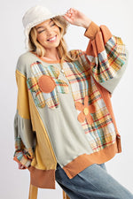 Plaid Daisy Patch Knit Top-Shirts & Tops-Easel-Sage Combo-Small-Inspired Wings Fashion