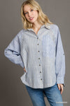 Mixed Stripe Button Down Top-Shirts & Tops-Umgee-Chambray-Small-Inspired Wings Fashion