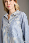 Mixed Stripe Button Down Top-Shirts & Tops-Umgee-Chambray-Small-Inspired Wings Fashion