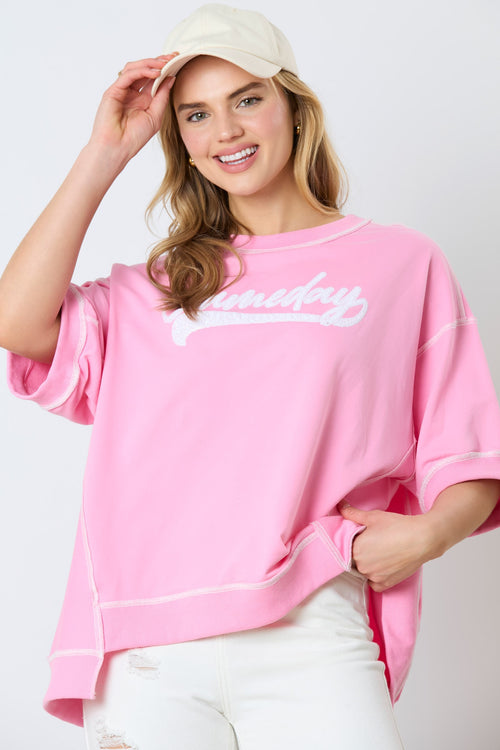 Gameday Light Pink French Terry Top-Shirts & Tops-Fantastic Fawn-Small-Inspired Wings Fashion