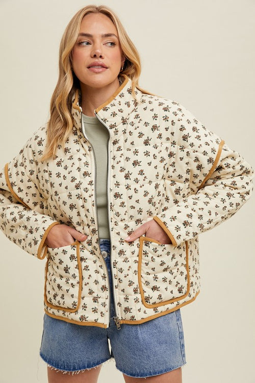 Floral Print Jacket-Coats & Jackets-Wishlist-Cream/Gold-Small-Inspired Wings Fashion