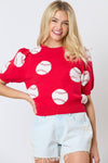 Sequin Baseball Puff Sleeve Sweater-Shirts & Tops-Peach Love California-Red-Small-Inspired Wings Fashion