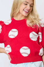 Sequin Baseball Puff Sleeve Sweater-Shirts & Tops-Peach Love California-Red-Small-Inspired Wings Fashion