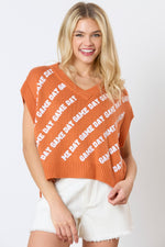 Game Day Sequins Embroidery V-Neck Sweater Vest-Clothing-Peach Love California-Burnt Ornage-Small-Inspired Wings Fashion