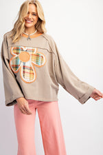 Flower Patch Terry Knit Pullover-Pullover-Easel-Olive Grey-Small-Inspired Wings Fashion