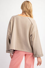 Flower Patch Terry Knit Pullover-Pullover-Easel-Olive Grey-Small-Inspired Wings Fashion