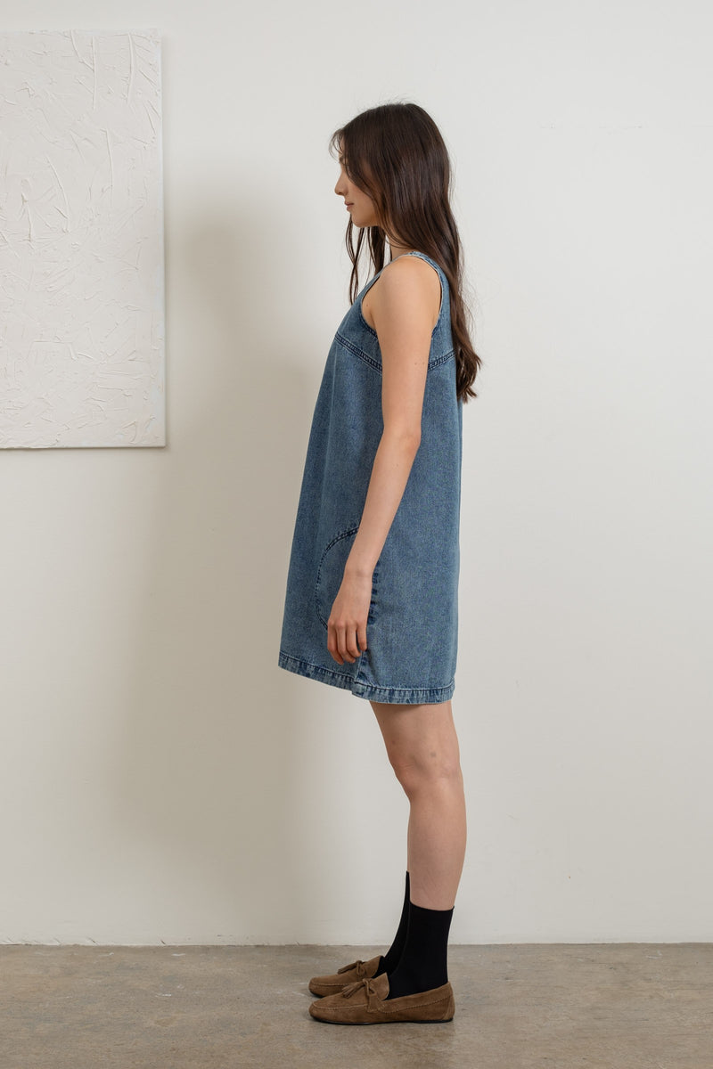 Denim Sleeveless Shift Dress-Dresses-Heyson-Denim-Small-Inspired Wings Fashion