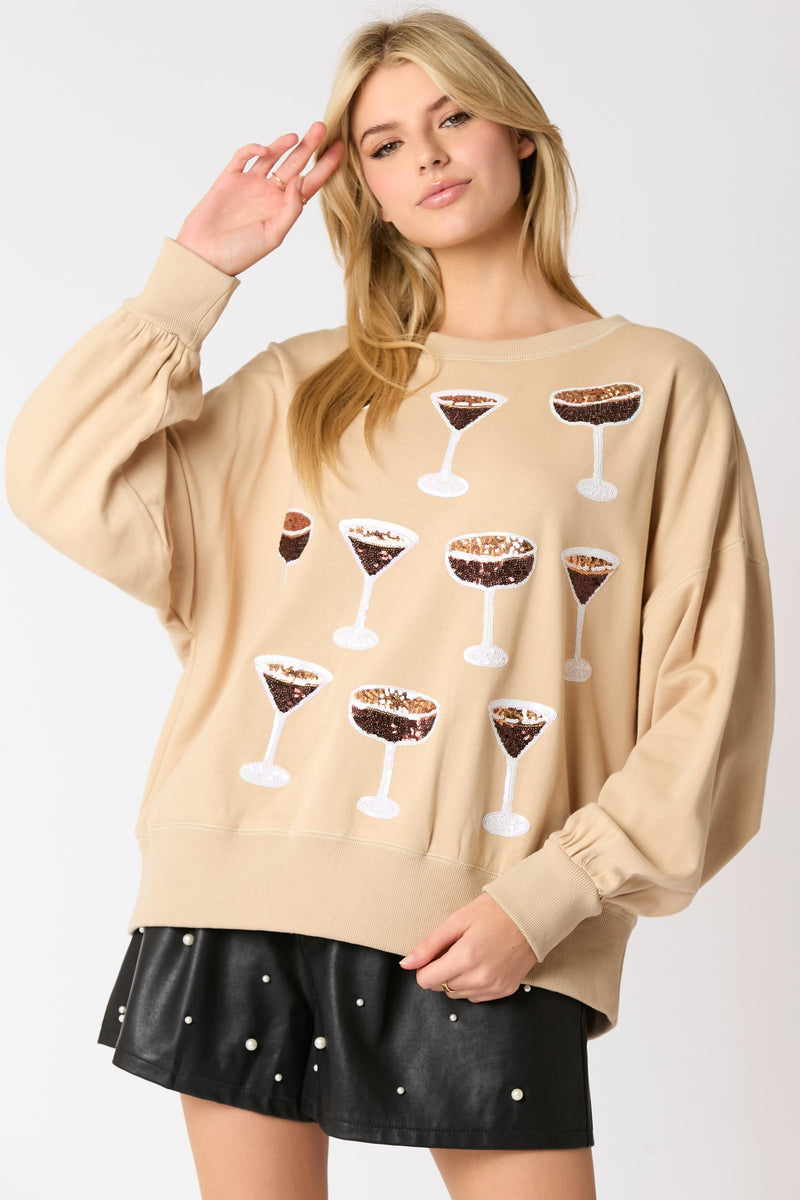 Coffee Martini Oversized Sweatshirt-Sweatshirt-Peach Love California-Beige-Small-Inspired Wings Fashion