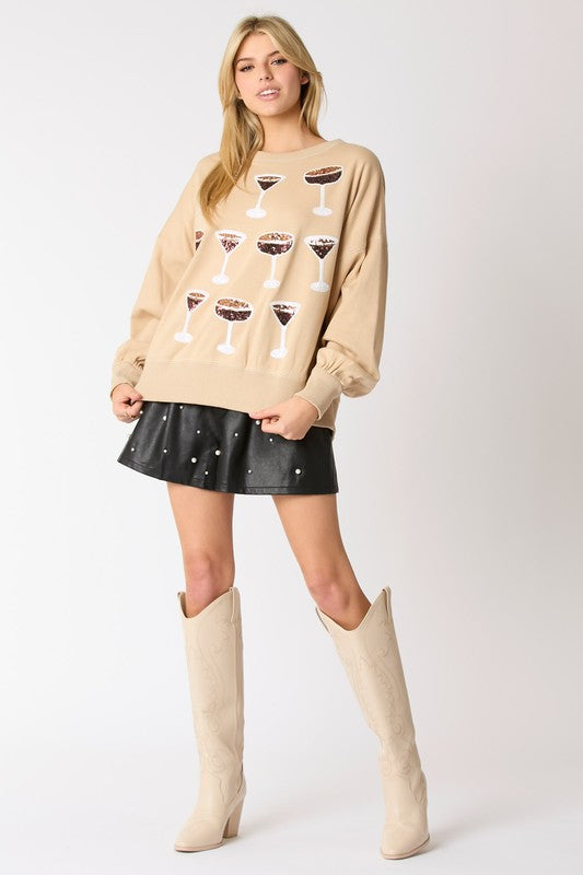 Coffee Martini Oversized Sweatshirt-Sweatshirt-Peach Love California-Black-Small-Inspired Wings Fashion