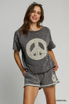 Lace Applique Peace Top-Shirts & Tops-Umgee-Charcoal-Small-Inspired Wings Fashion