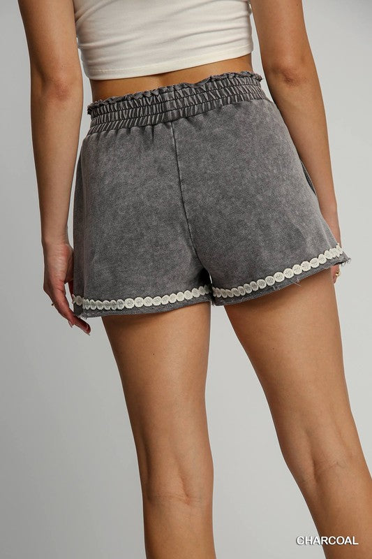 Lace Applique Peace Shorts-Shorts-Umgee-Charcoal-Small-Inspired Wings Fashion