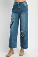 Heart Patch Denim Pants-Pants-Easel-Denim Blue-Small-Inspired Wings Fashion