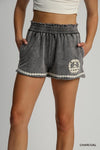 Lace Applique Peace Shorts-Shorts-Umgee-Charcoal-Small-Inspired Wings Fashion