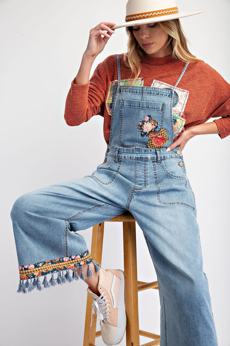 Flower Patch Denim Jumpsuit-Jumpsuit-Easel-Washed Denim-Small-Inspired Wings Fashion