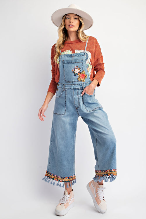 Flower Patch Denim Jumpsuit-Jumpsuit-Easel-Washed Denim-Small-Inspired Wings Fashion