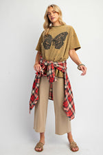 Mineral Washed Butterfly Top-Shirts & Tops-Easel-Olive-Small-Inspired Wings Fashion